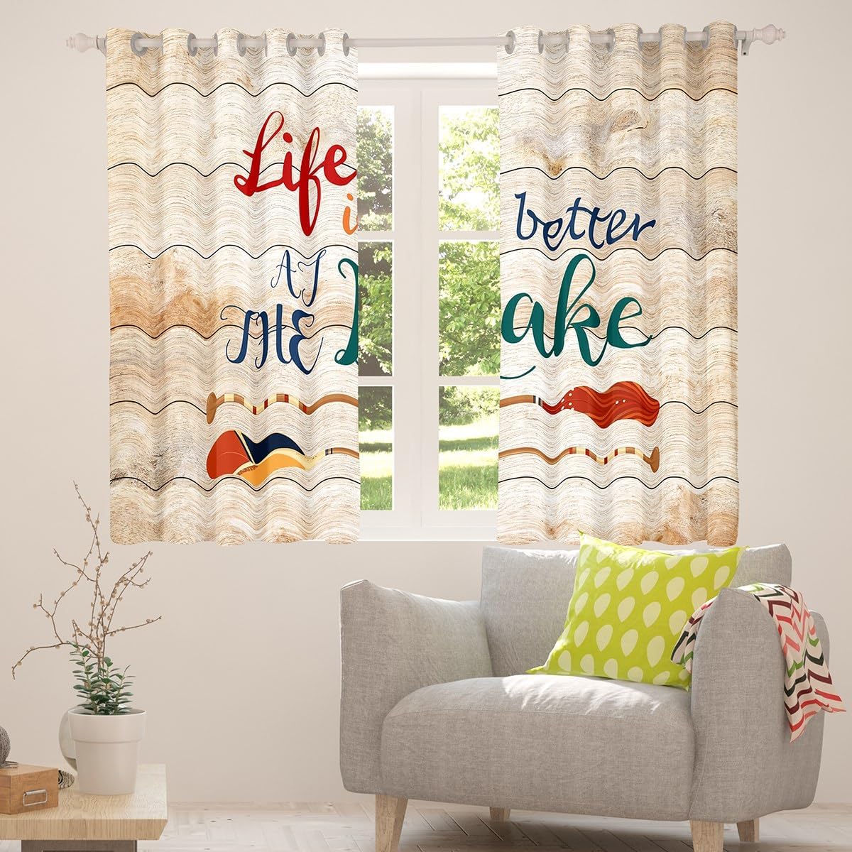 Life is Better at the Lake Curtains for Kids Boys Girls,Retro Wooden Lake House Blackout Curtains 52Wx84L,Lake Paddle Curtains & Drapes,Farmhouse Camping Window Curtains 2 Panels for Living Room Decor