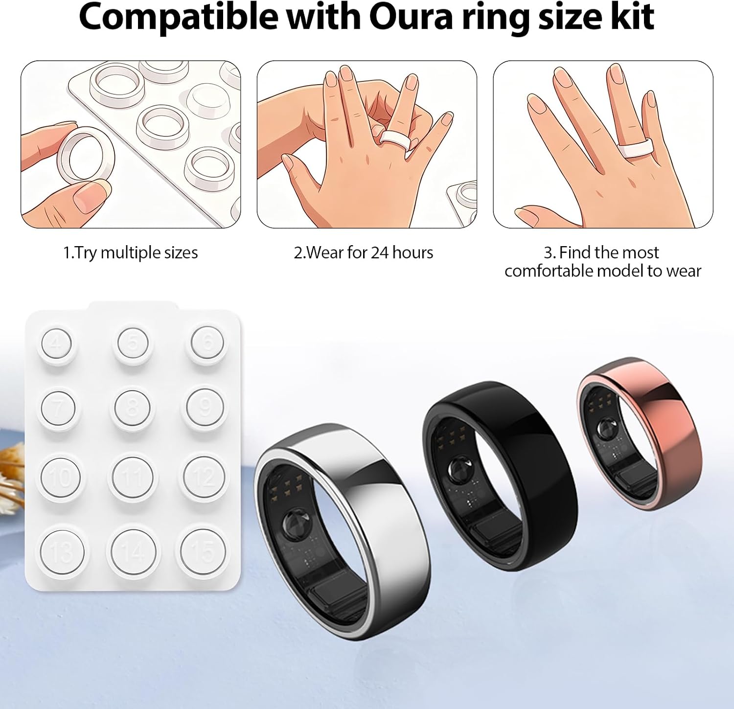 Lanjiesh Ring Sizing Kit, Compatible with Oura Ring 4, Ring Size Measuring Tool for Finger Fit Check, Size Before You Buy, Sizes 4 to 15