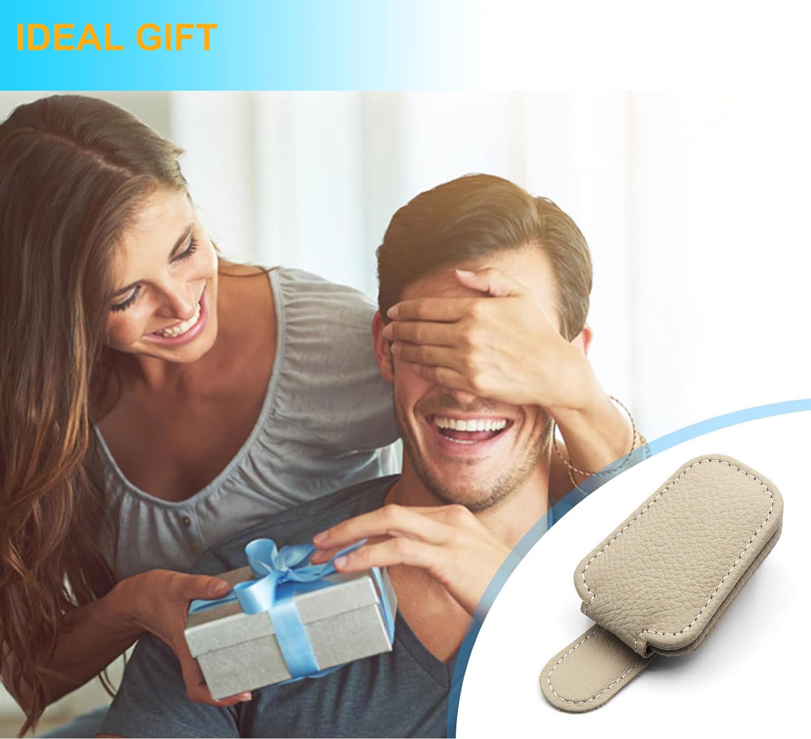 Sonnenbrillenhalter für Auto, magnetischer Leder-Sonnenbrillenclip für Autovisier, Brillenaufhänger-Clip für Auto-Sonnenblende (A Khaki)