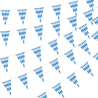 CHRORINE 198 Feet Oktoberfest Pennant Banner Bavarian Bunting Flags, Oktoberfest Decorations Party Supplies, German Party, October Festival Decorations (Blue and White)