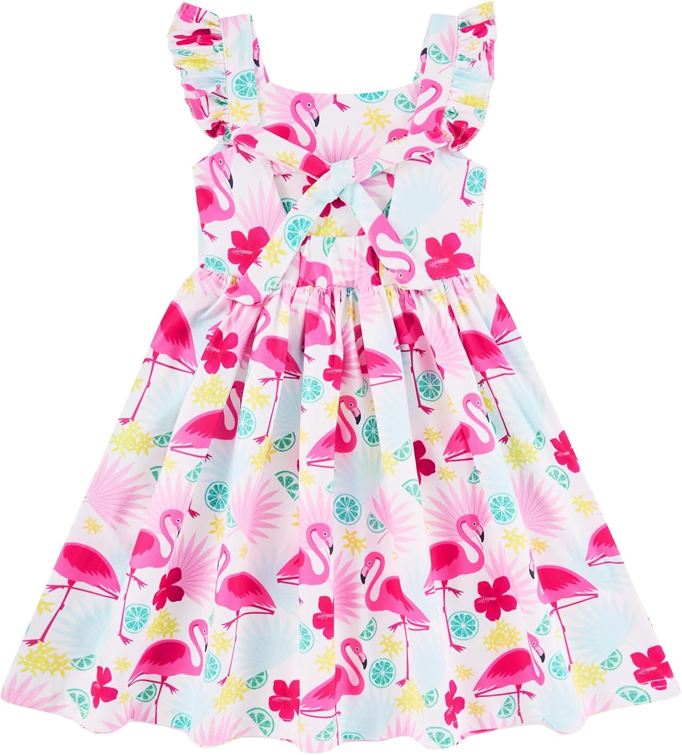 Vieille Toddler Girls Summer Dress Ruffle Short Sleeve Cute Mermaid Backless Kids Casual Beach Dress 3-7T