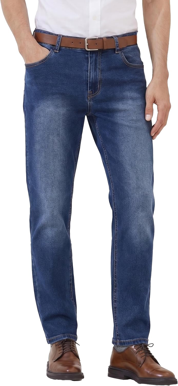 MZNBURAM Men's Regular Fit Straight-Leg Jeans - High-Stretch Cotton Fashion Comfort Flex Waist Denim Pants