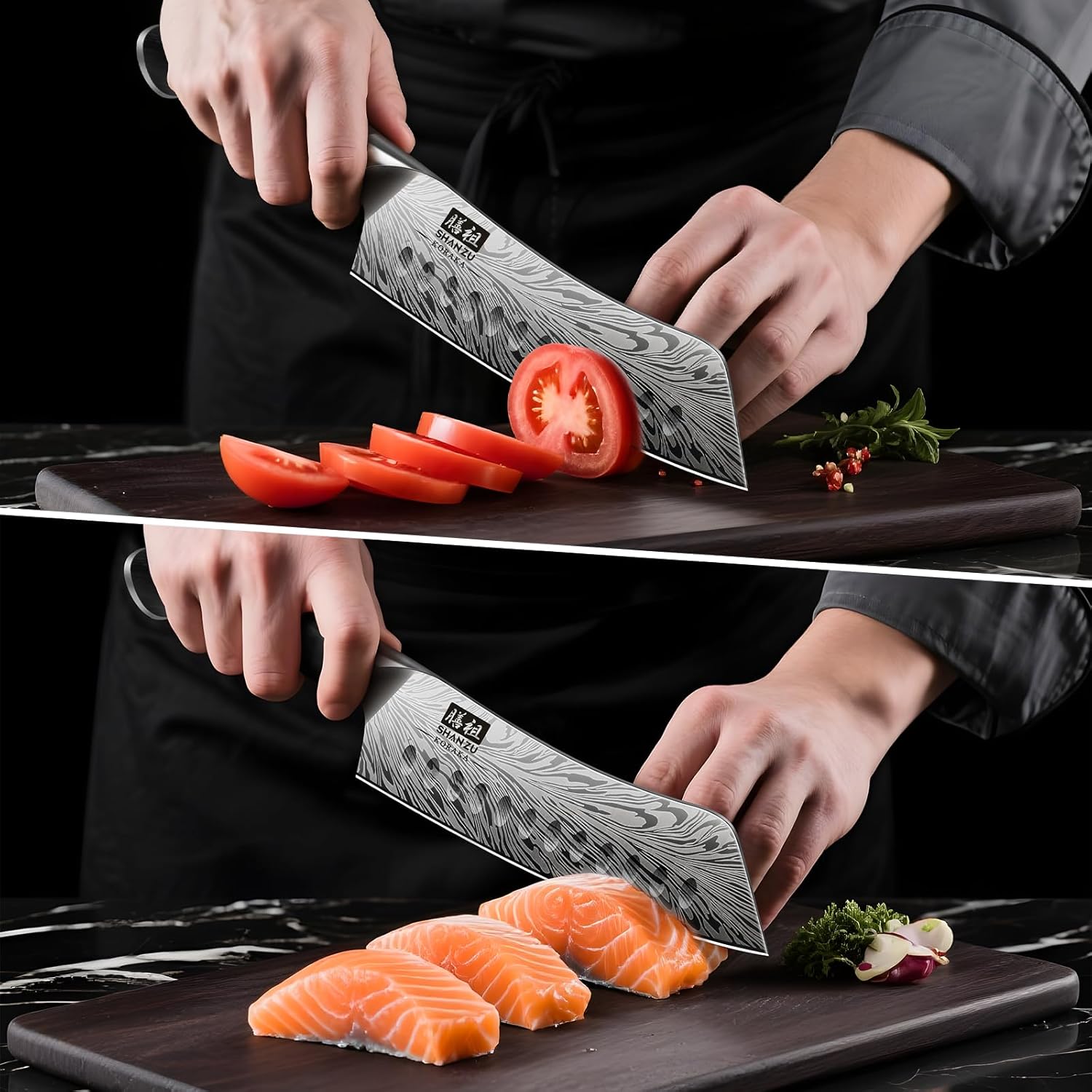 SHAN ZU 7 inch Chef Knife in Powder Steel, Ultra Sharp Japanese Santoku Knife, High Carbon Professional Kitchen Knives with Ergonomic Pakkawood Handle, Utility Knives for Meat and Vegetable - Image 6