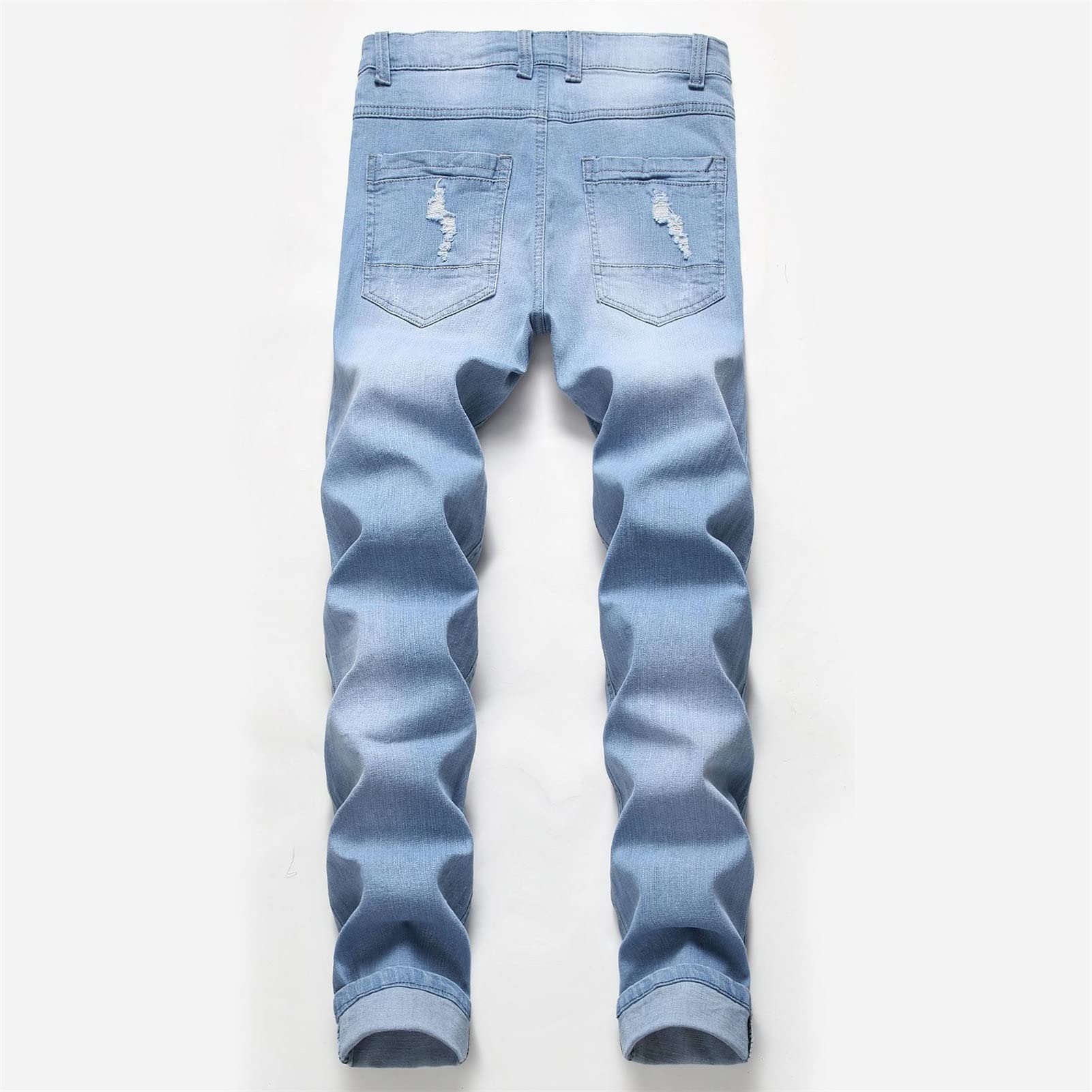 Skinny Jeans for Men Stretch Slim Fit Ripped Distressed Denim Pants Classic Vintage Destroyed Jean Trousers (Light Blue,X-Large)