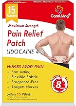 4% Lidocaine Pain Relief Patch, 15 Count, 3.9” x 5.5”, Maximum Strength Gel Patches for Back Knee Neck Joint Ache Muscle Soreness, Portable Heating Pad, Multi-Purpose Heat Wraps