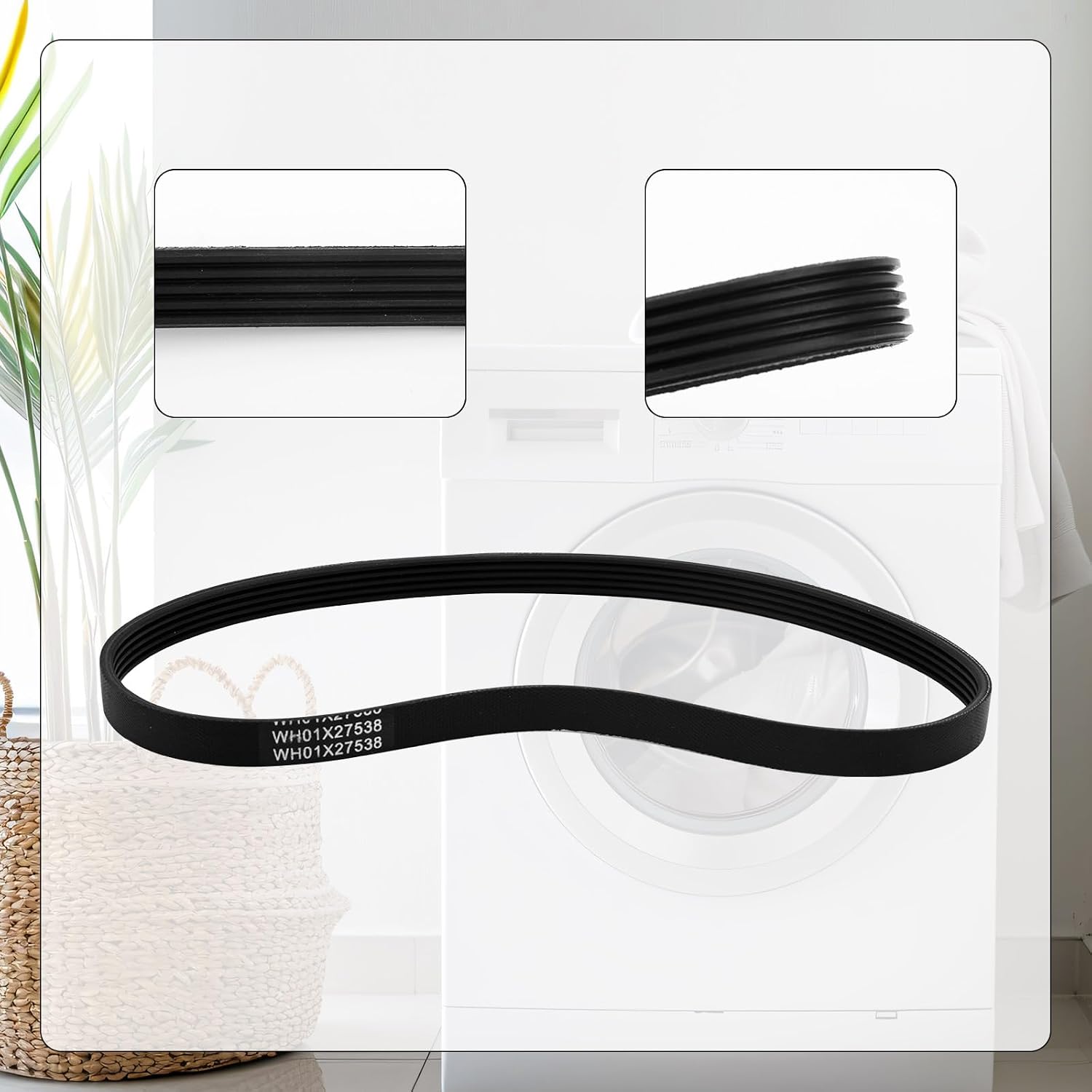 2pcs WH01X27538 Washer Drive Belt Replacement, Compatible with GE Washing Machines Replaces Parts AP6328256 PS12299369 4587903 290D1101P005 (Black)