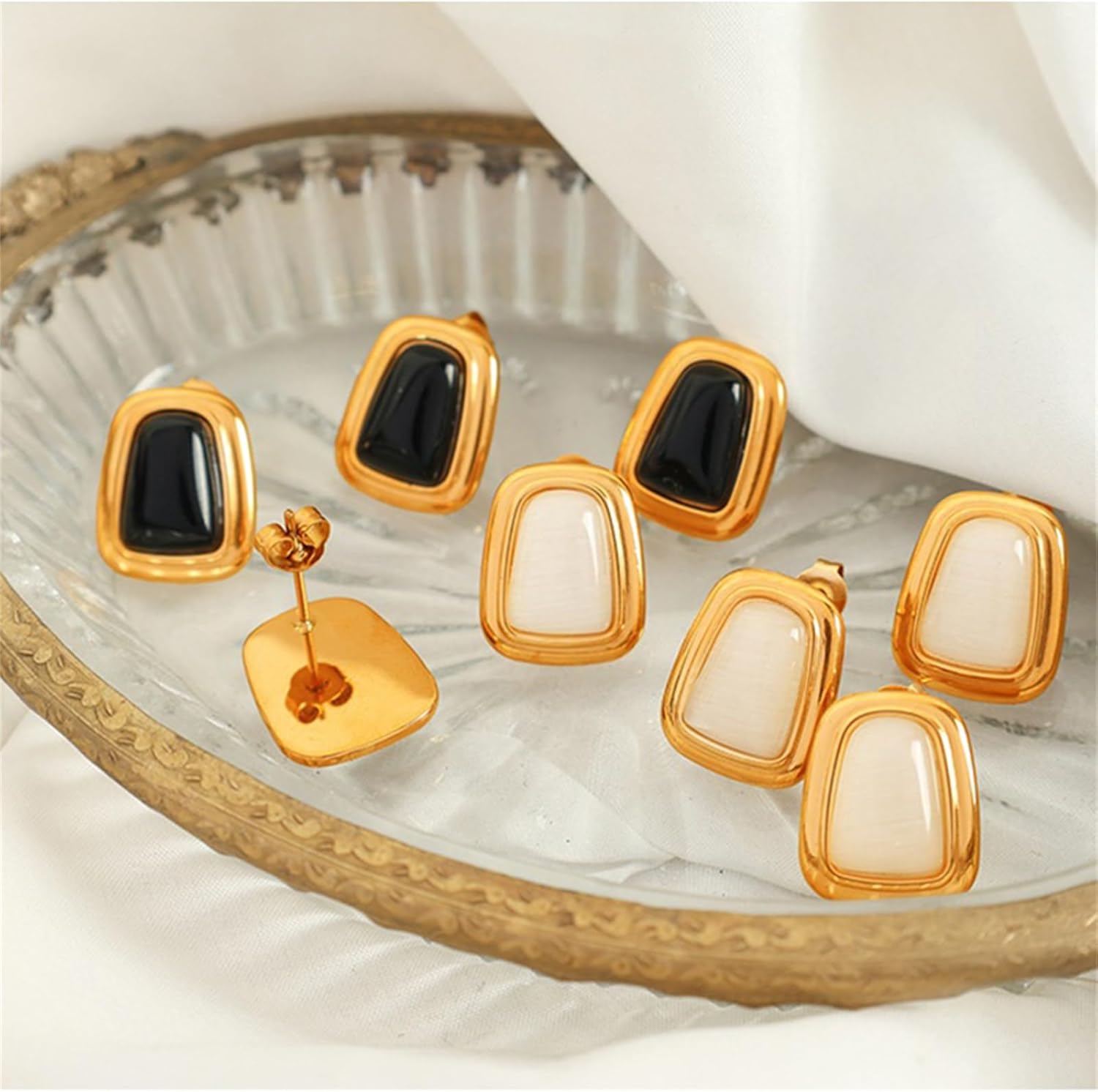 Chunky Gold Square Earrings for Women Boho Vintage Geometric Stone Earrings Big Square Earrings Stainless Steel Statement Geometric Stud Jewelry - Image 6