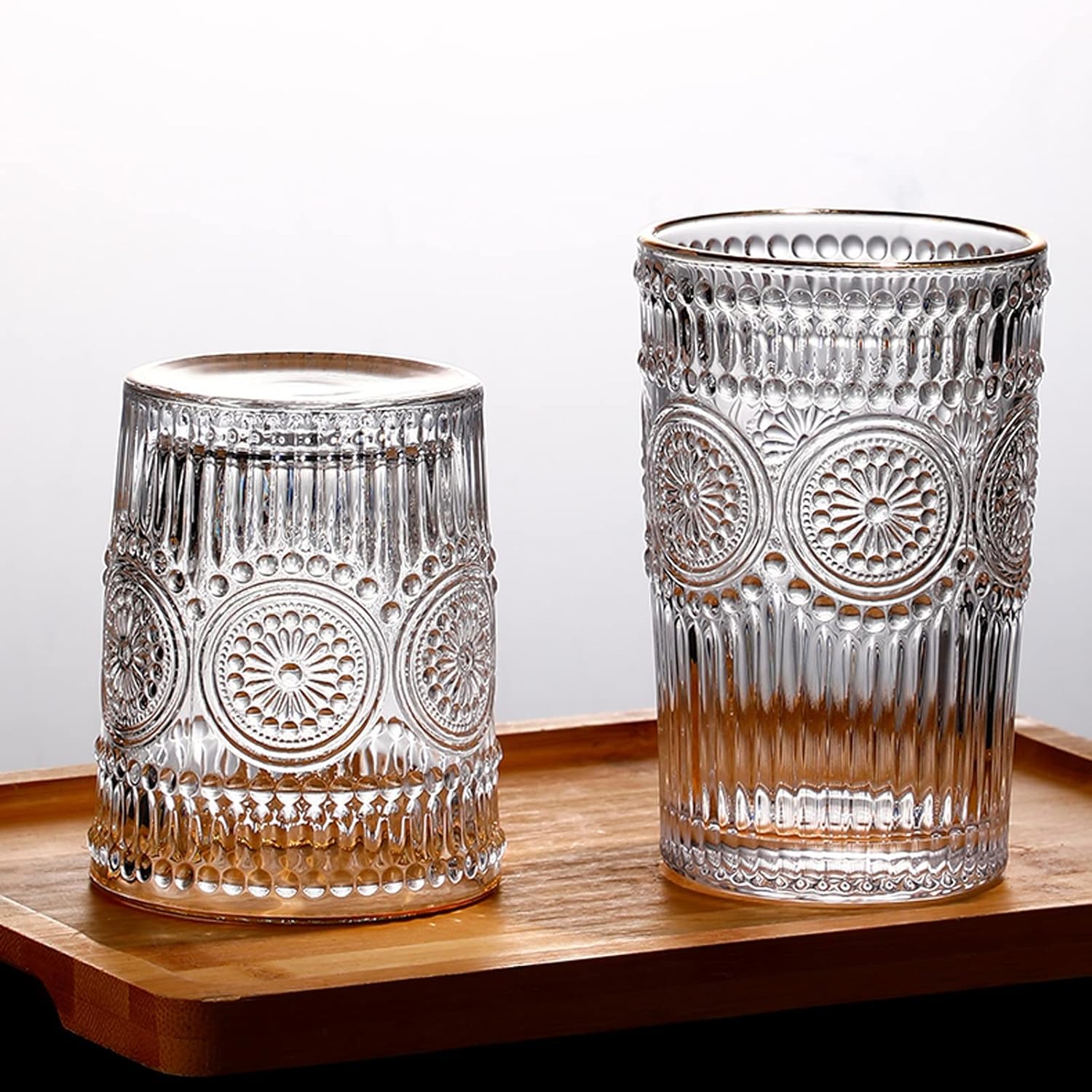 Glass Cups/Glass Tumblers 6 Pcs Household Drinking Cups Water Cup Juice Glasses for Drinking Tea Transparent Cup Kitchen Dining Bar Tools Drinking Glasses Drinking Glasses ( Color : 1 , Size : L )