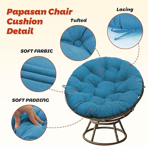 Miniatura 2 de mudilun Papasan - Cojín redondo para silla de 44 pulgadas, para exteriores, suave y duradero, para colgar con lazos antideslizantes, solo cojín