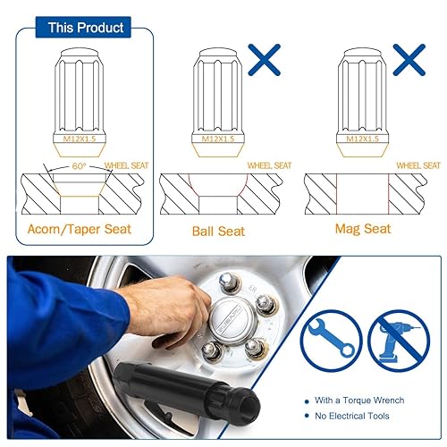 Vista 76 de GAsupply Tuercas de llanta de estilo de fábrica OEM de 14 x 2, 24 piezas de una sola pieza cromadas grandes tuercas de asiento de bellota de 2