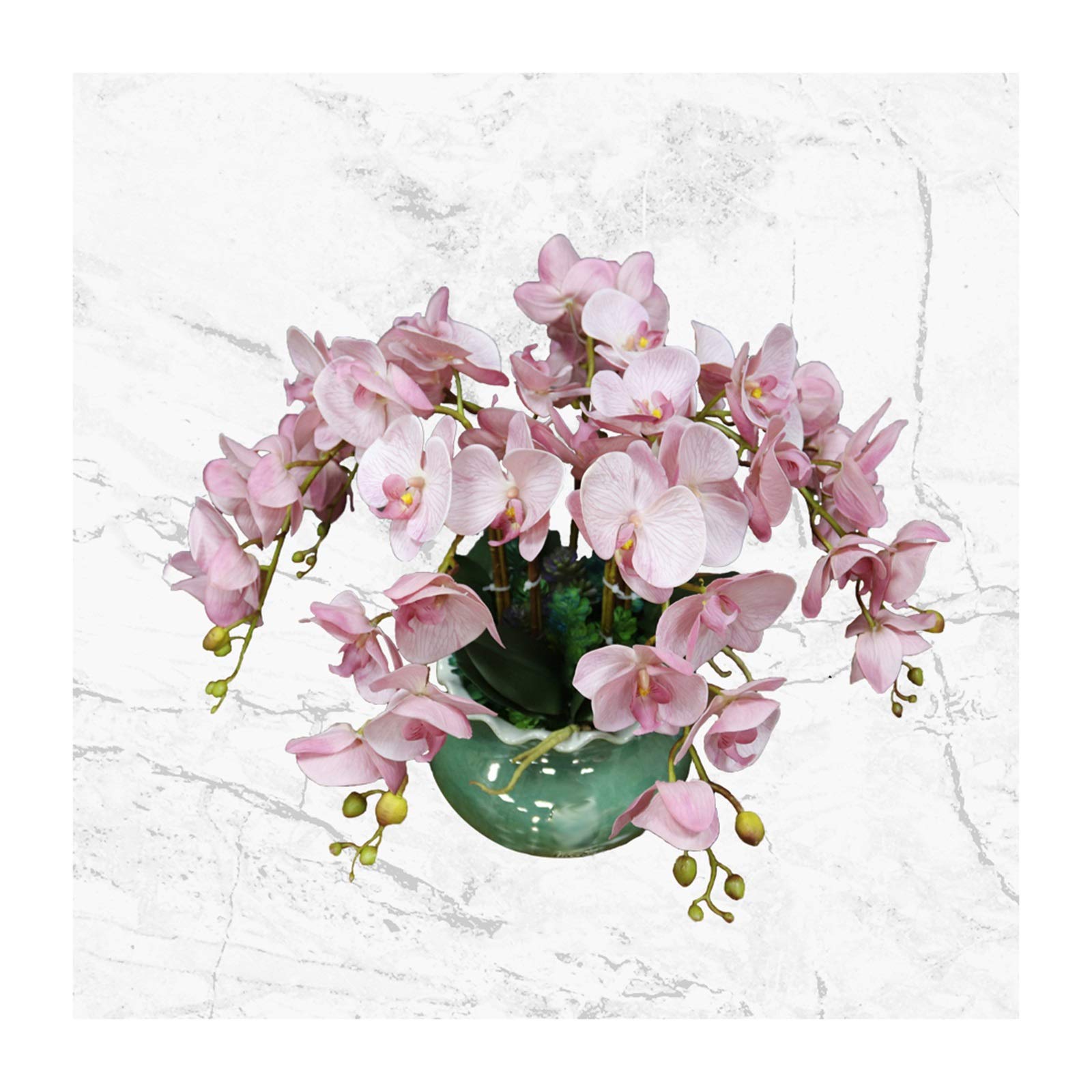 Composition florale orchidées artificielles toucher réaliste en pot céramique