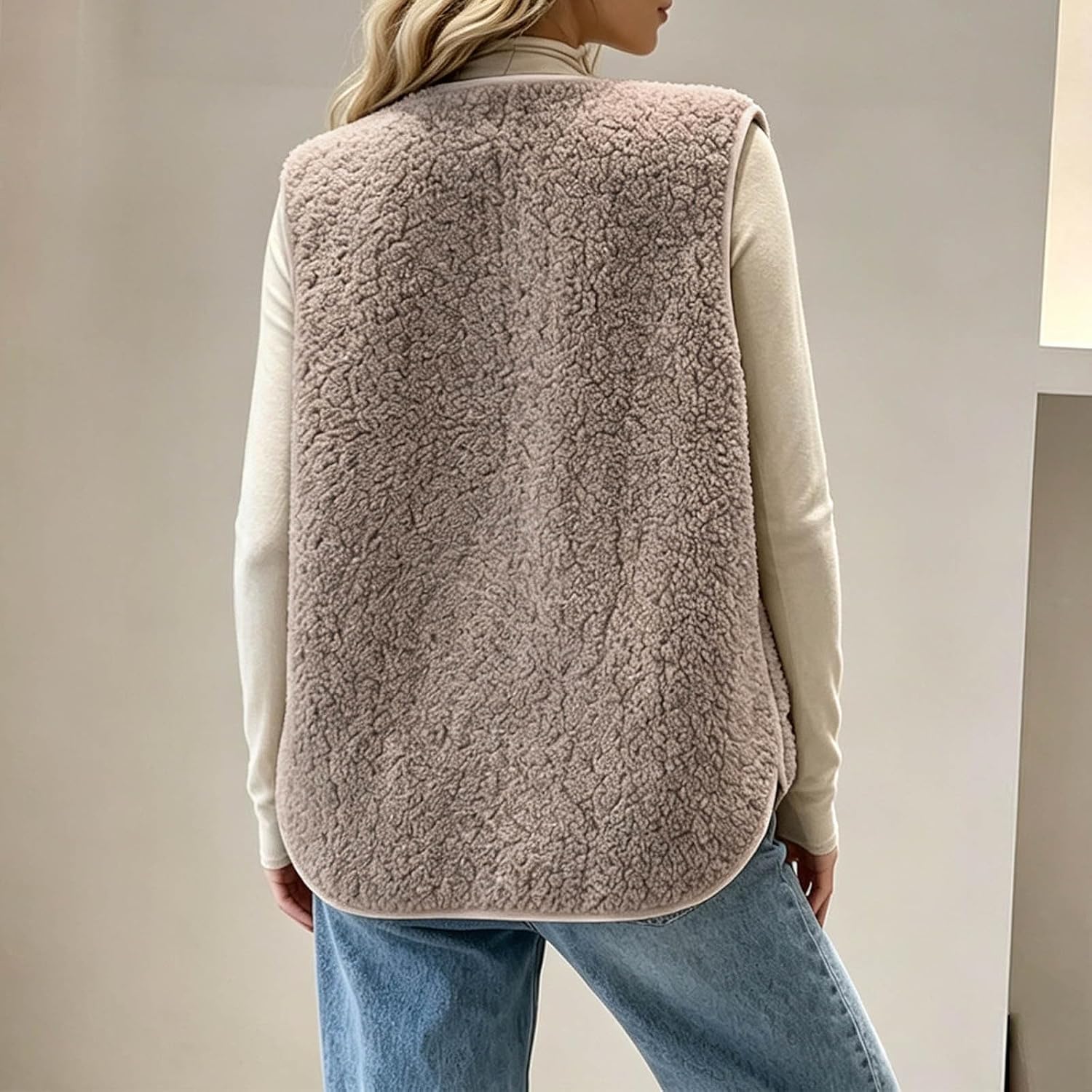 Women's Fleece Sherpa Vest Sleeveless Button Down Cardigan with Pockets | Checkered Sweater Cute Vests For Women Jackets Fuzzy Cardigan Navy Blue Womens Vest Cream Teddy Jacket Top Fall 2026 Long