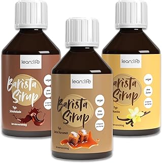 Lean:Life - Barista Sirup zuckerfrei Mix – Vanille, Schoko, Karamell - vegan und kalorienarm – Kaffeesirup für kalte & heiße Getränke - Cappuccino, Kaffee, Latte Macchiato