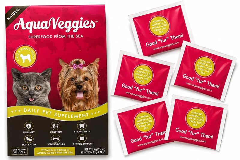 Suplemento em pó para cães e gatos com vegetais marinhos Aqua Veggies, 30 sachês (75 g)