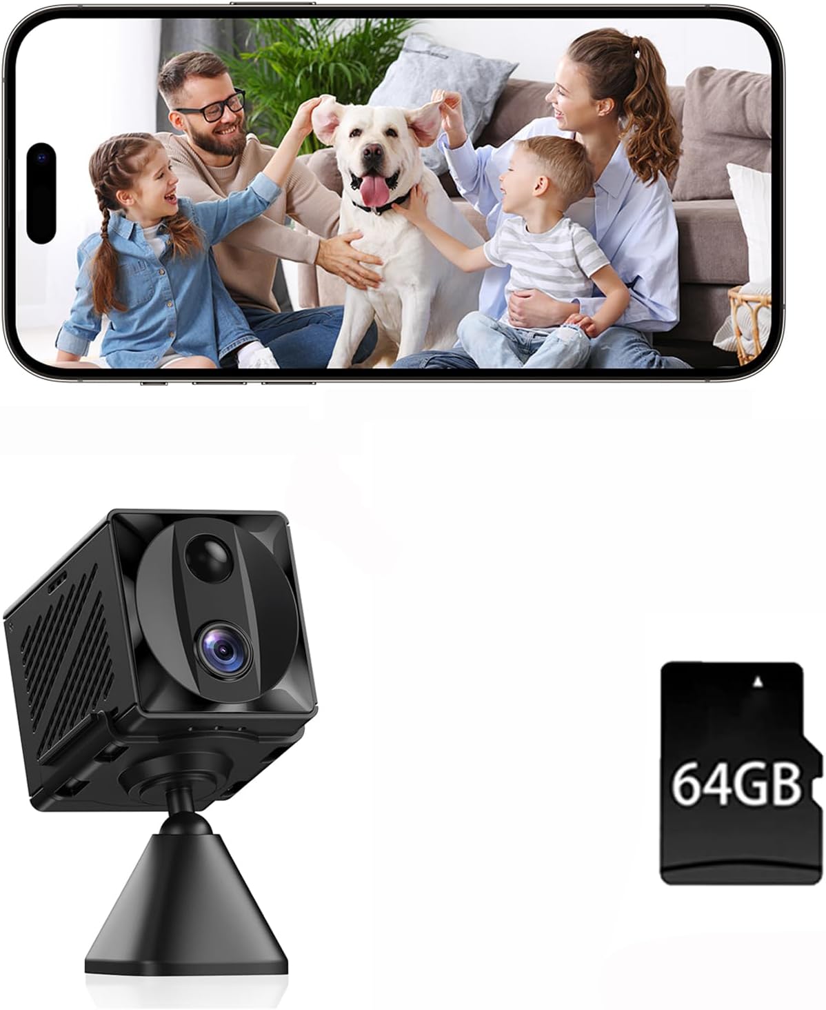 5G Security Camera with 64G SD Card, WiFi Indoor 4K Wireless Cameras for Home Security,Surveillance Nanny Cam Pet Cam,100 Days Battery Life (Camera with 64G SD Card)
