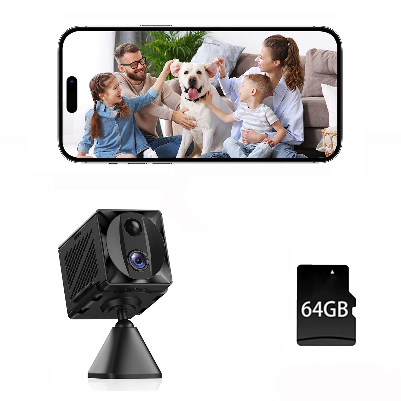 5G Security Camera with 64G SD Card, WiFi Indoor 4K Wireless Cameras for Home Security,Surveillance Nanny Cam Pet Cam,100 Days Battery Life (Camera with 64G SD Card)
