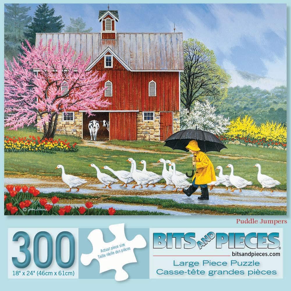 Bits and Pieces – Large 300 Piece Jigsaw Puzzle for Adults – ‘Puddle Jumpers’ Jigsaw Puzzle by Artist John Sloane, Completed Puzzle Size: 18" x 24"