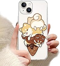Phoona Cover for iPhone 14 Plus 6.7 inches, Transparent Silicone Phone Case for Aesthetic Pattern Design Protection Camera Shockproof Scratch-Resistant Case Girls, Ice Cream Dog L