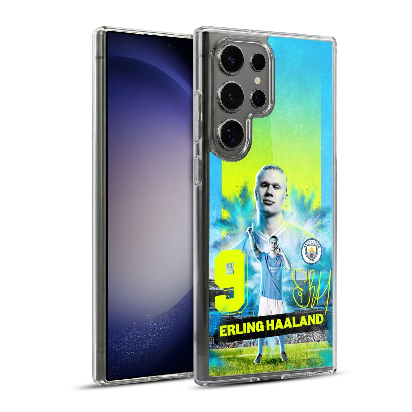 Head Case Designs Officially Licensed Manchester City Man City FC Erling Haaland 2023/24 First Team Gel Case [Military Grade] Compatible with Samsung Galaxy S23 Ultra 5G and Compatible with MagSafe