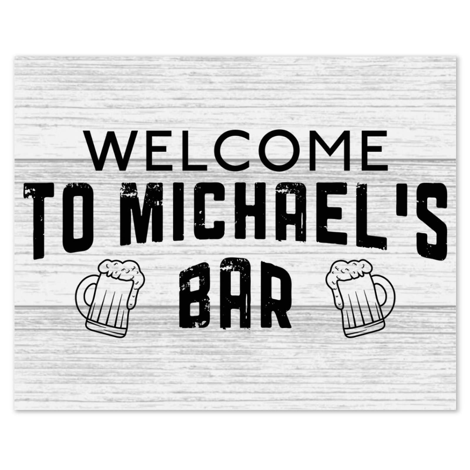 Plaque murale en bois rustique Welcome To Michael's Bar Gallery 50x40 cm