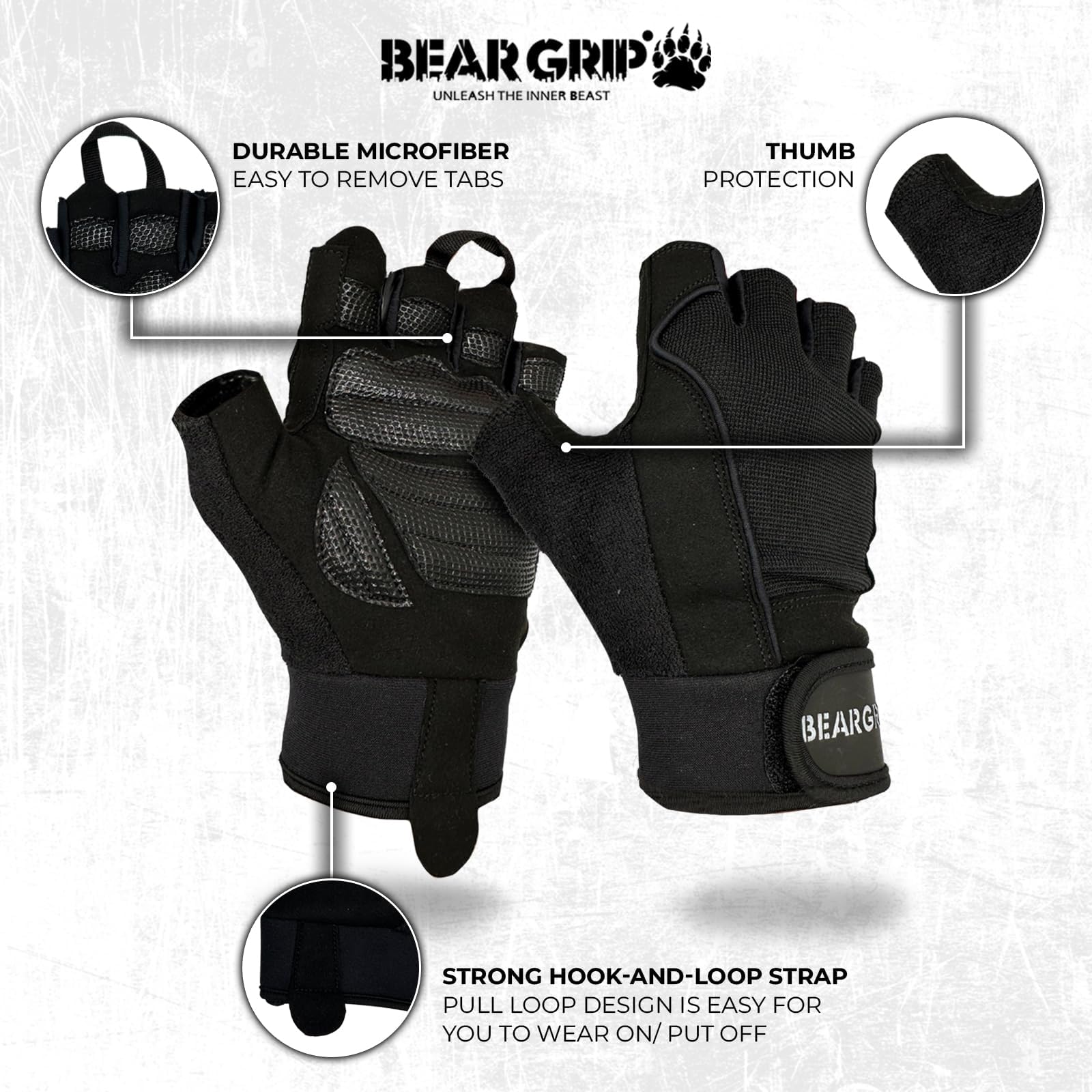 BEAR GRIP Gewichtheffen Handschoenen – Met Gelgevulde Handpalmen, Volledige Antislipbescherming, Geschikt Voor Fitness, Crossfit, Calisthenics En Fietsen – Zwart, XS