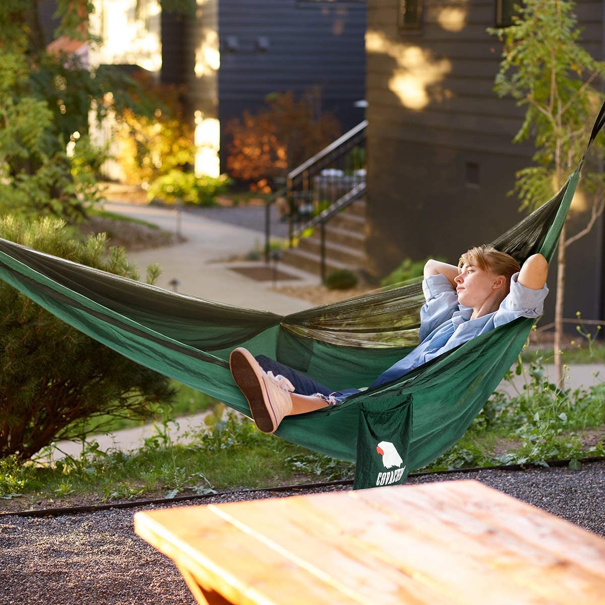 COVACURE Hängematte Outdoor Hängematte mit Moskitonetz - 350kg Belastbarkeit für 2 Personen 290 x 140 cm Ultraleicht Hammock Reise Gadgets für Camping Garten Survival Wander (Grün)