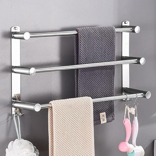 Mlesi Towel Bars Freely Retractable 17-31 Inches Bathroom Towel Rack With Hooks,Sus304 Stainless Steel 3-Tiers Towel Rails Wall Mounted No Drill Sdjustable ,Bathroom Towels Shelves Rack With Adhesives #TOP1