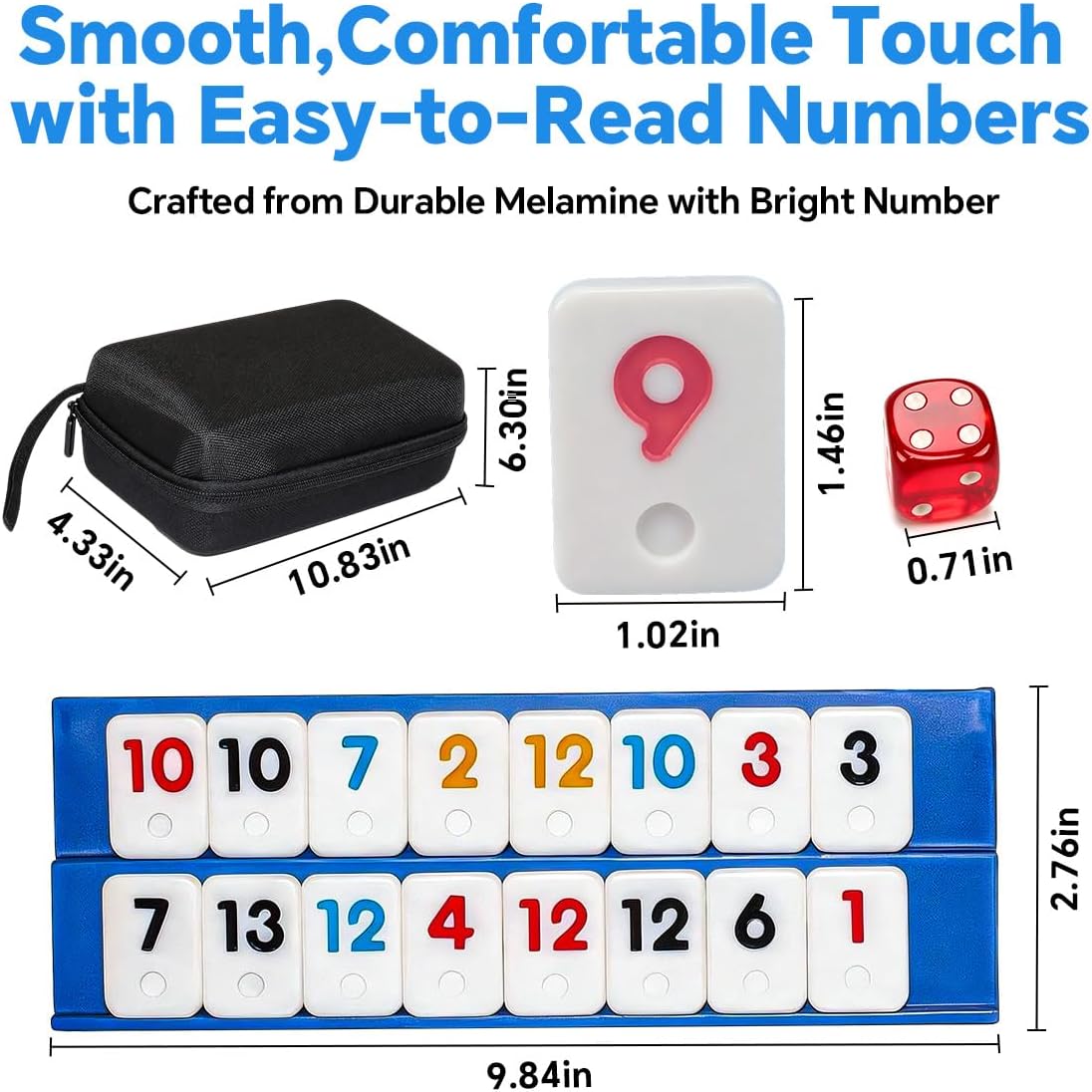 Rummy Cube Game Set for 6 Players,108 Non-Transparent Tiles, 4 Blue Tile Racks, Travel Storage Case & Drawstring Bag – Family Board Game Gift for Adults & Kids (6) image 3