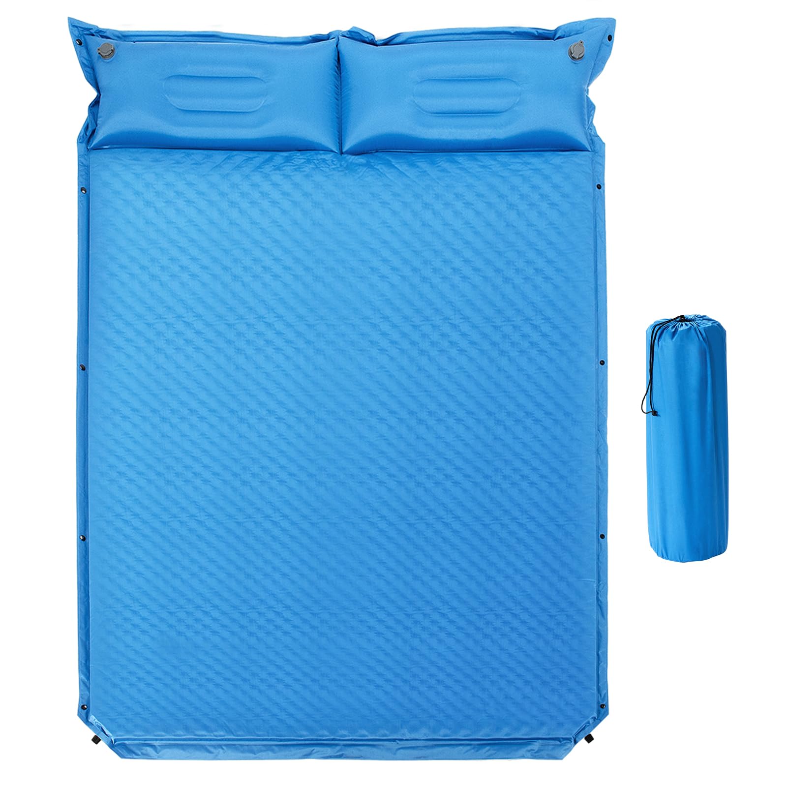 SOARS Colchoneta doble autoinflable, para camping, con almohada integrada y bolsa de transporte, para 2 personas, para camping, exterior, para viajes, playa (azul)