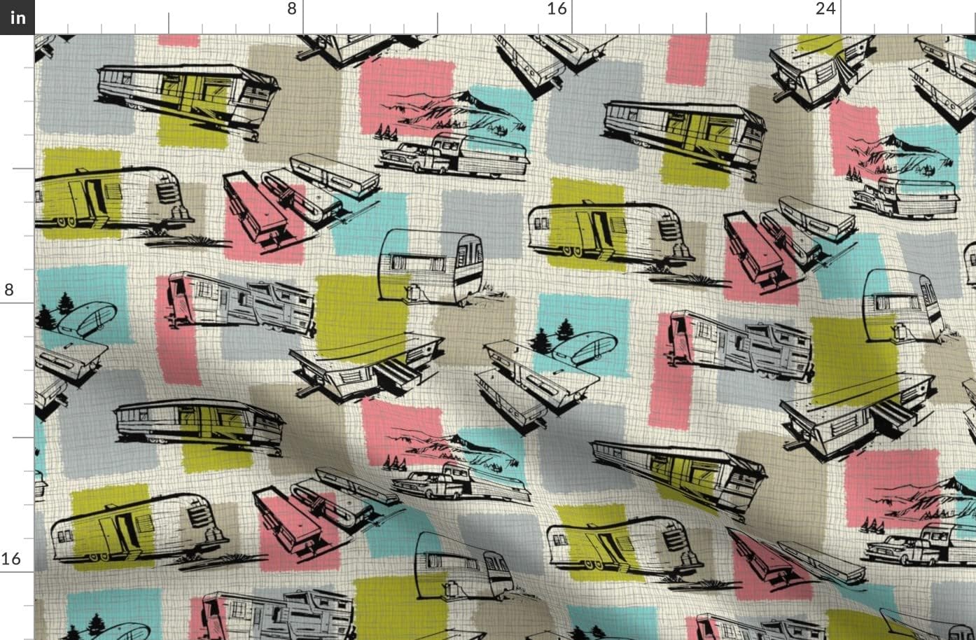 Spoonflower Fabric - Retro Travel Trailer Love Vintage Mid Century Campers Camping Hipster Printed on Organic Cotton Sateen Fabric by The Yard - Sewing Quilting Apparel Home Decor