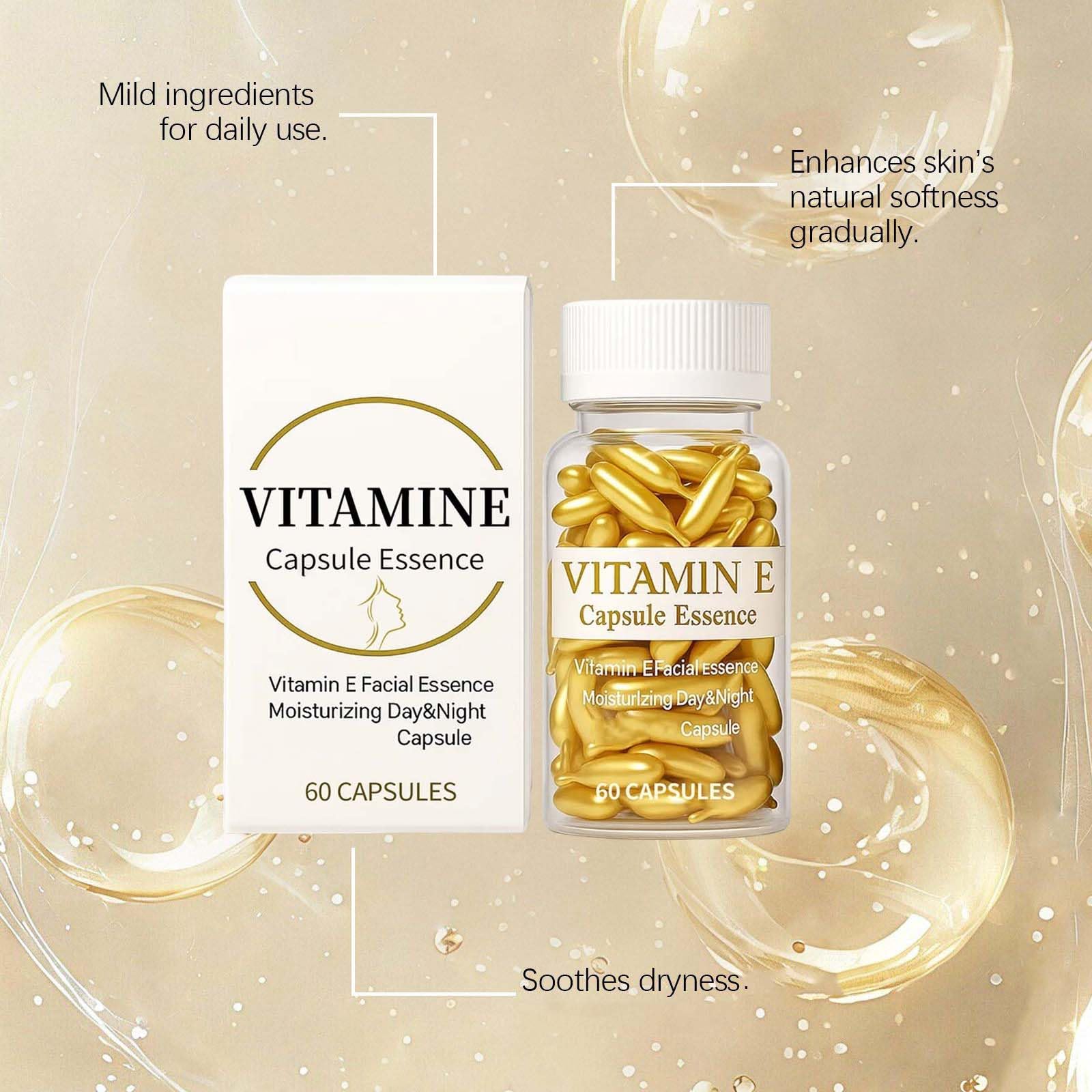 Capsule di vitamina E per il viso, siero anti-invecchiamento idratante rassodante essenza riduce le rughe sottili, schiarisce la pelle, nutre in profondità 60 capsule/scatola (6Box)