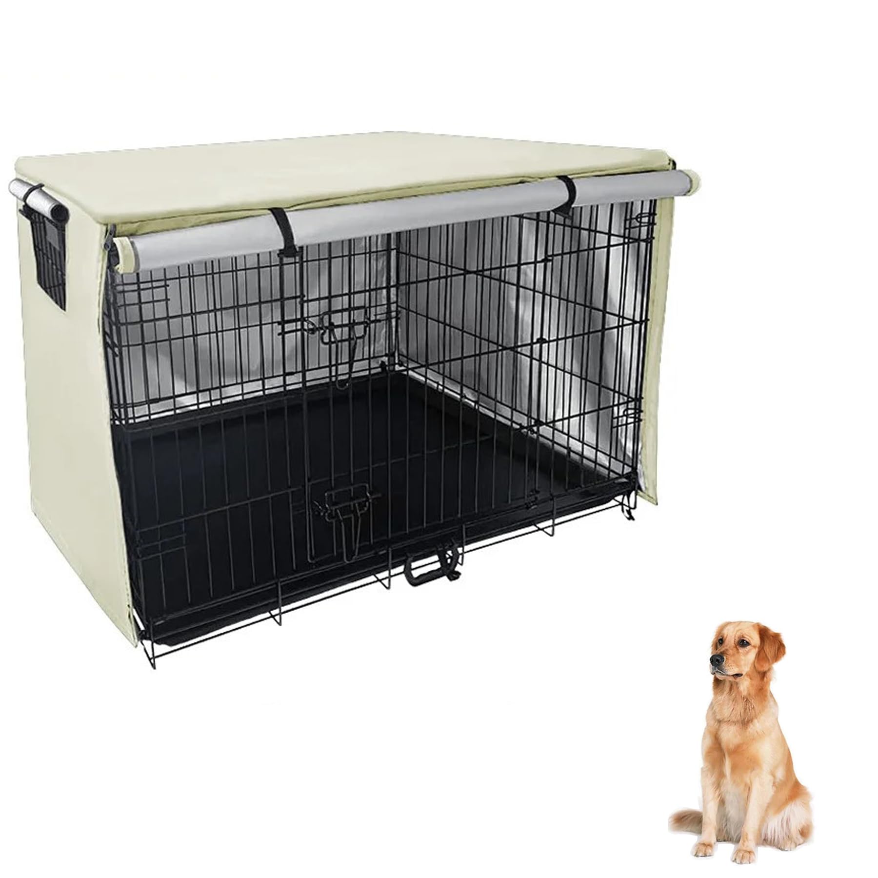 Vado Vltra Light Green Dog Crate Cover, Warmer Outdoor Dog Cage Cover Polyester Medium Kennel Cover With 1 Breathable Window&1 Front Opening Universal For 30 Inches Wire Cage