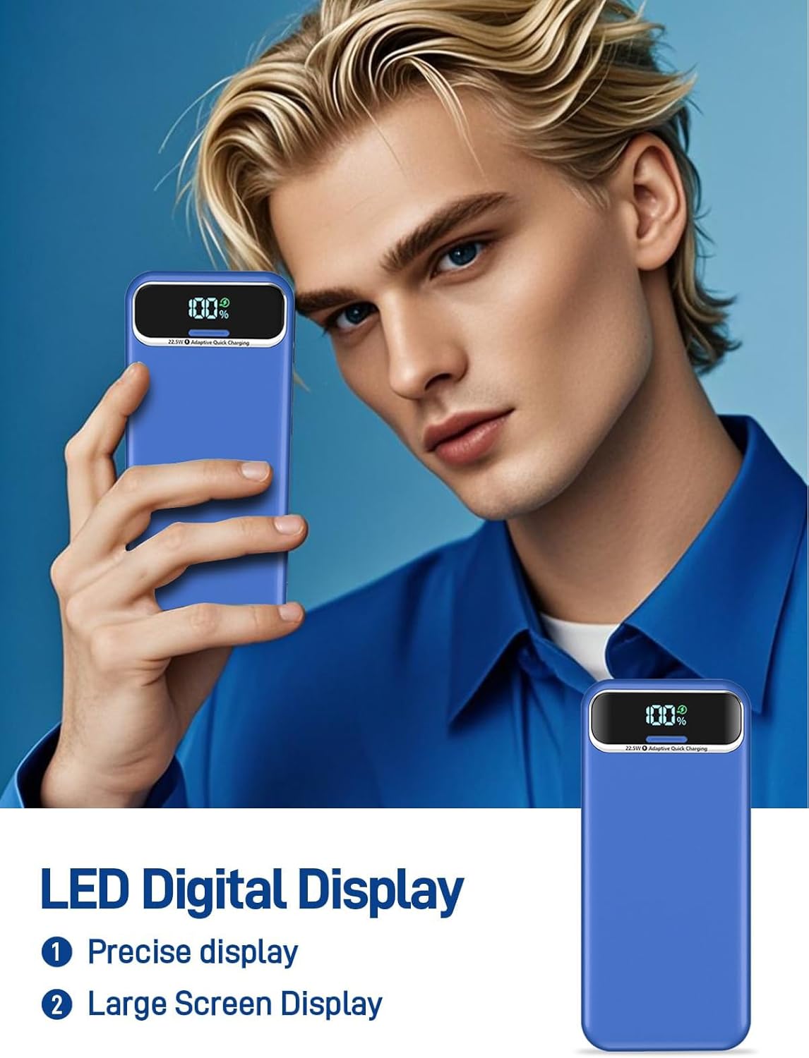 Portable Charger, 20000mAh 22.5W Fast Charging Power Bank with Built-in Cables & Wall Plug, Travel Essential External Battery Pack with LED Display, USB C Battery Phone Charger for iPhone Samsung Navy - Image 7