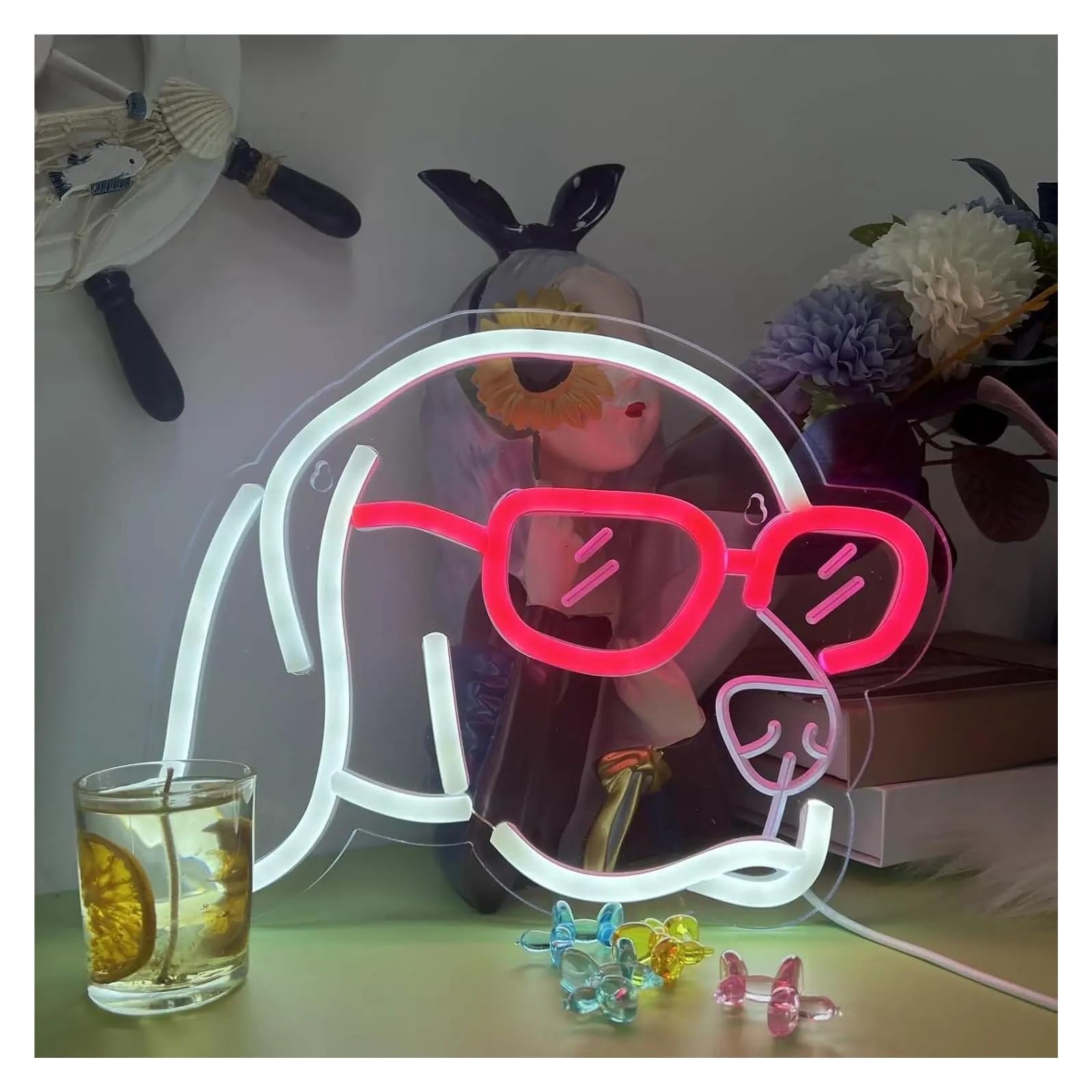 Luz de Diseño de Digital Lámpara De Neón Con Luz LED Regulable Con Forma De Husky Para Pared, Club De Fiestas, Tienda De Mascotas, Decoración De Habitación De Niños 24,3CmX30Cm