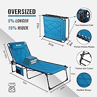 Vista 4 de VILLEY Oversized Padded Chaise Lounge with Cushion, Foldable Camping Cot, Patio Reclining Lounge Chairs, Folding Sleeping Bed for Outdoor, Indoor