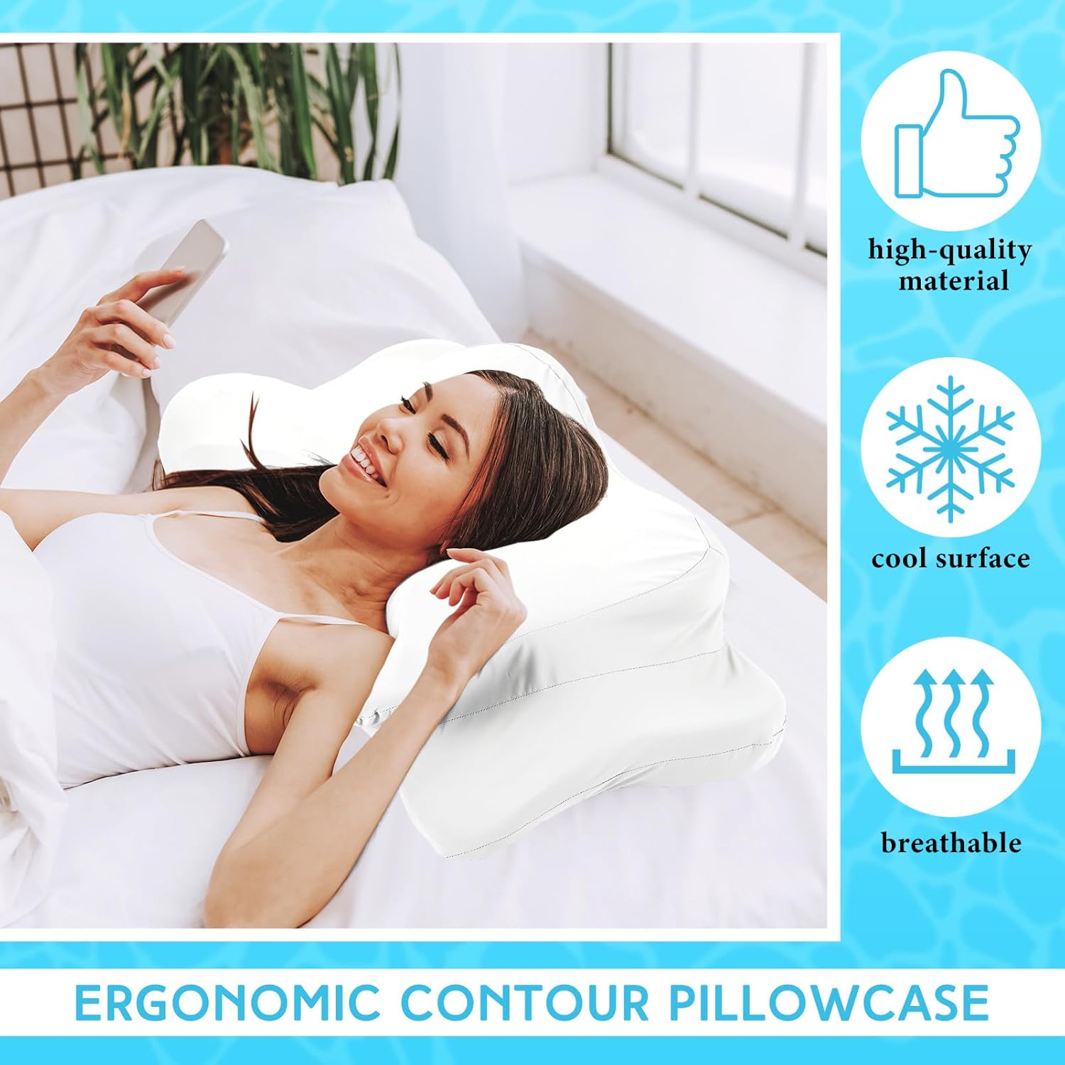 Hahafelt Cooling Cervical Neck Pillowcase Cover (Only Pillow Case) Ergonomic Pillowcase with Zipper Breathable Contour Pillow Cover for Side Back Stomach Sleepers(White,Standard Size)