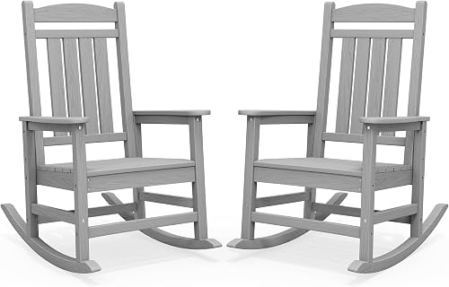 SERWALL Outdoor Rocking Chair Set of 2, Patio Rocking Chair, Light Gray