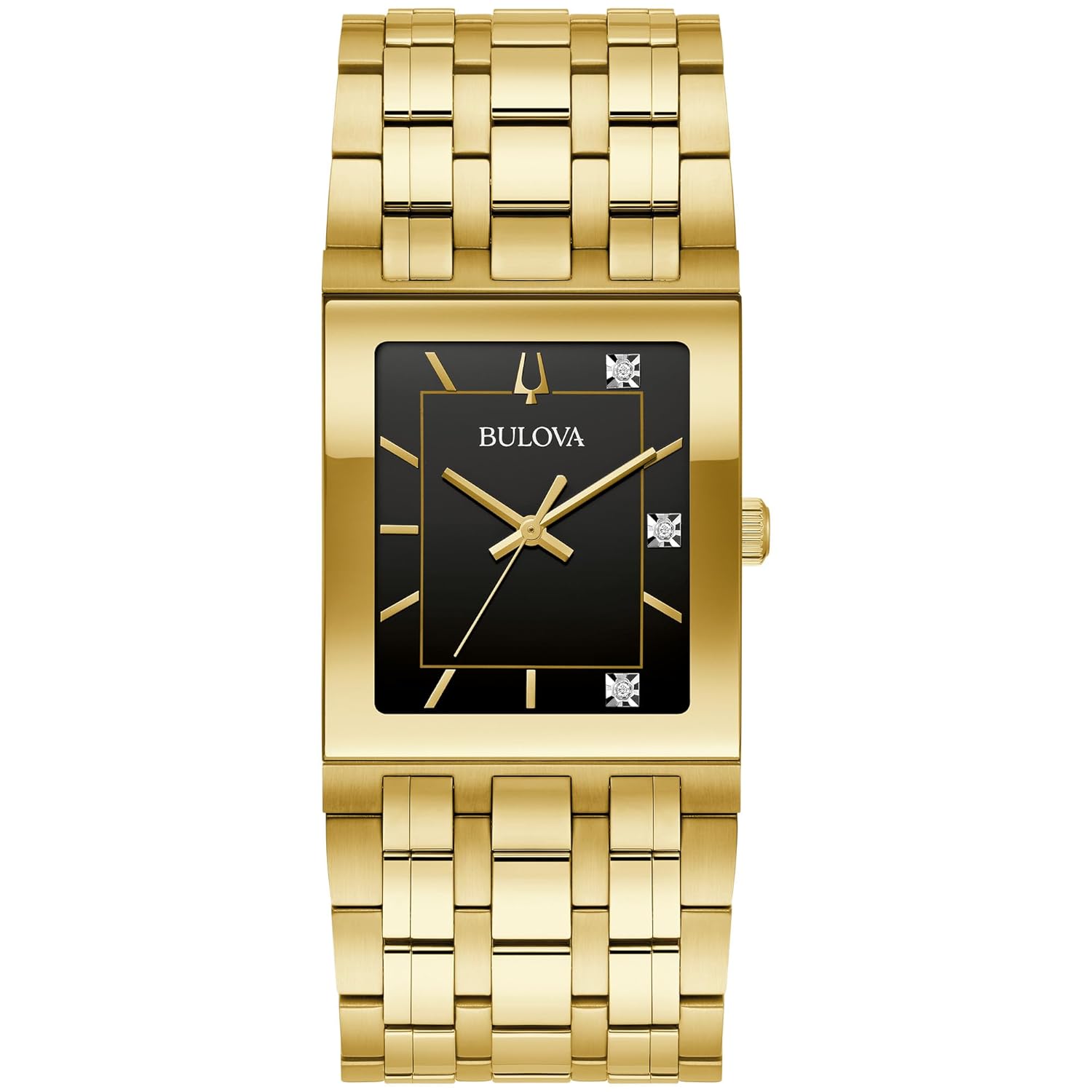 Bulova Marc Anthony Mens Modern Quadra Diamond Gold Stainless Steel Watch Black Dial Style 97D132