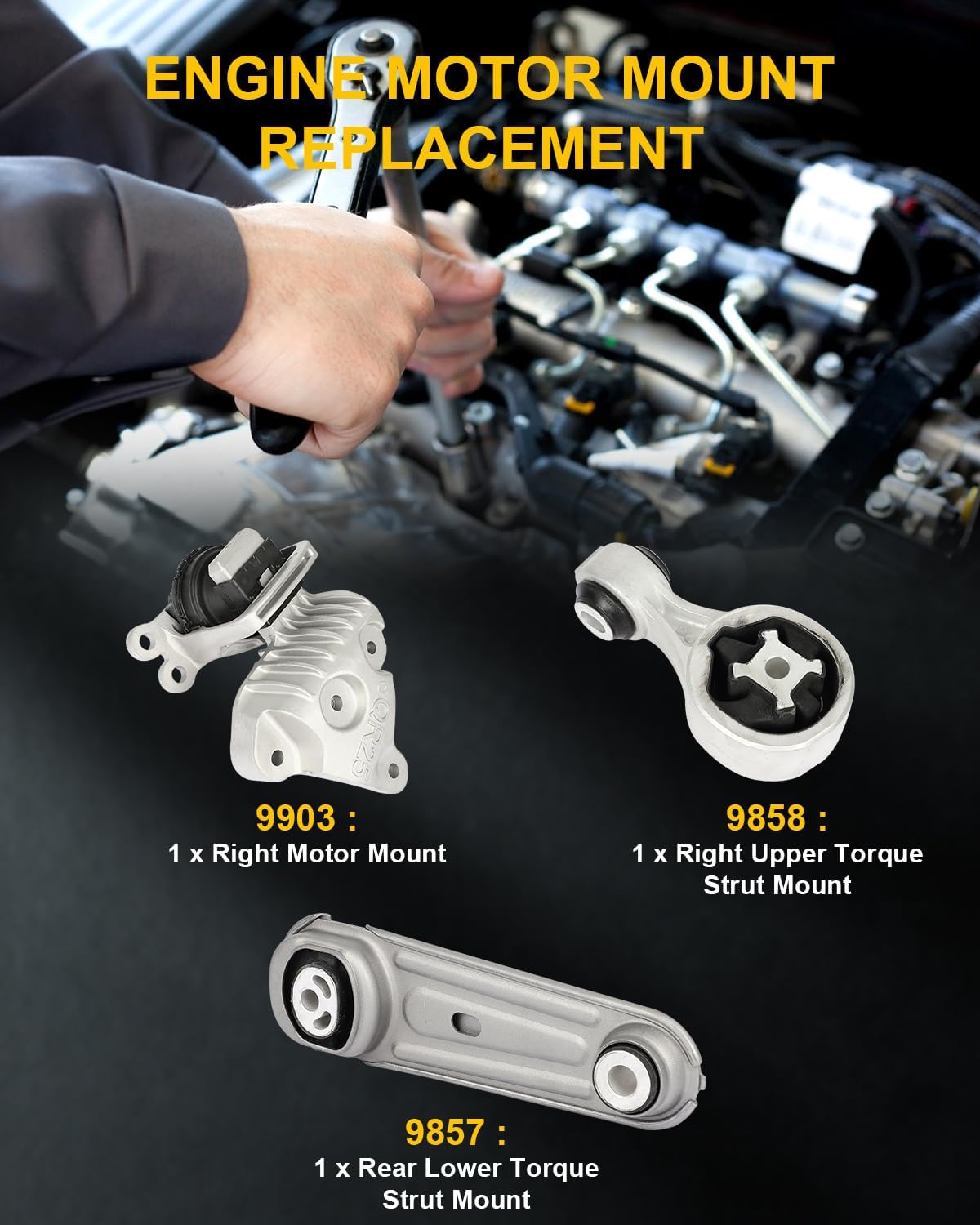 OCPTY Engine Motor Mount and Torque Strut Mount Set Compatible for Nissan Rogue 2014-2020, X-Trail 2014-2019 & Renault Koleos 2017-2019, 2.5L, Hydraulic # A4367, A4376, A4366, A4364 (3PCS)
