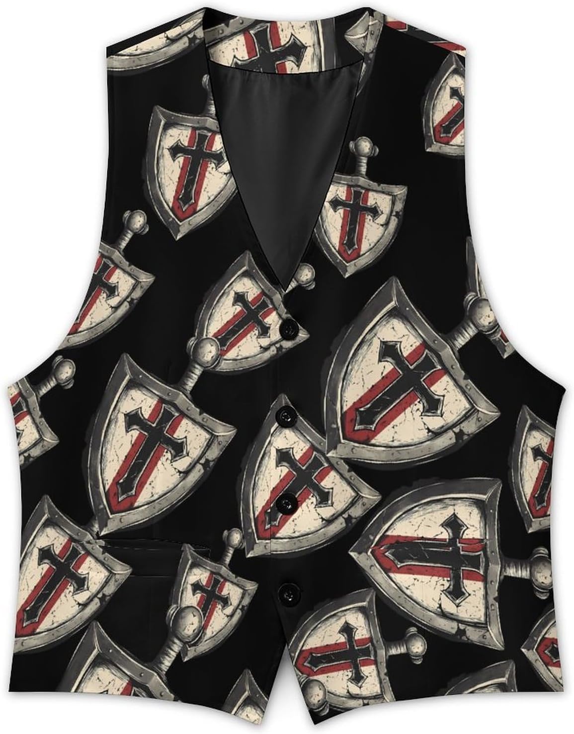 Vintage Knights Templar Men's Formal Suit Vest Casual Business Waistcoat Slim Fit Vests for Wedding Prom 3X-Large