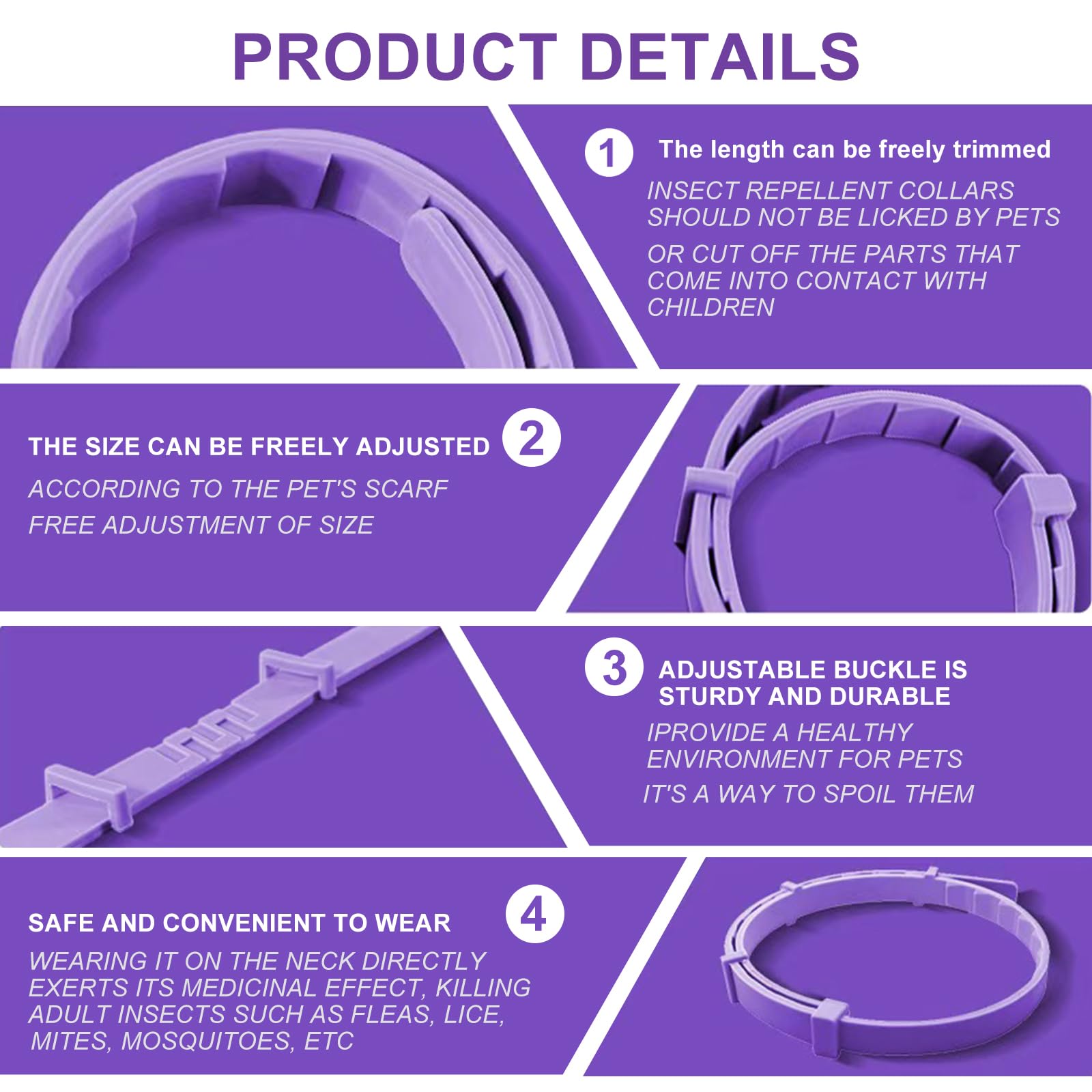 Cat Calming Collar, 15-Inch Adjustable, 60-Day Stress Relief, Purple, 4-Pack - image 5