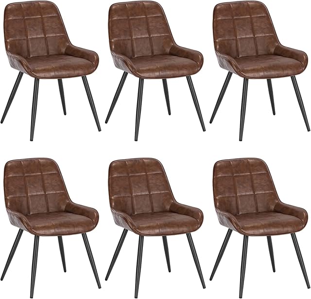 WOLTU Set of 6 Dining Chairs, Relaxing Chairs Faux leather, Chairs for Bedroom, Living Room, Dining Room and Kitchen, Ergonomic Chairs with Backrest, Brown, BH332br-6