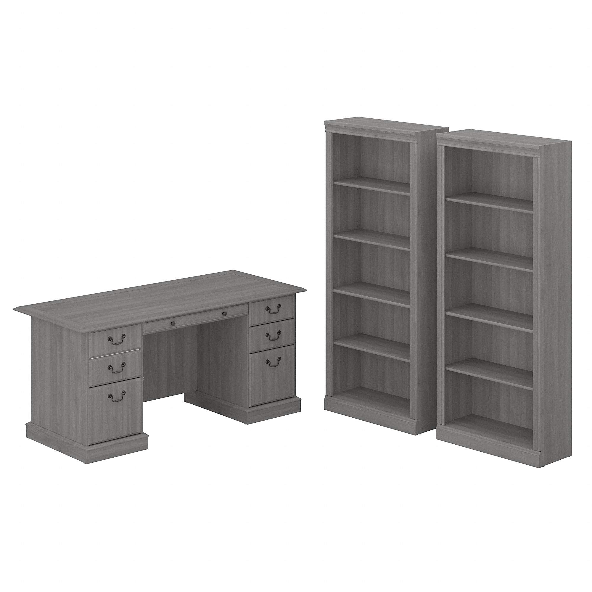 Bush Furniture Saratoga Executive Desk and Bookcase Set in Modern Gray