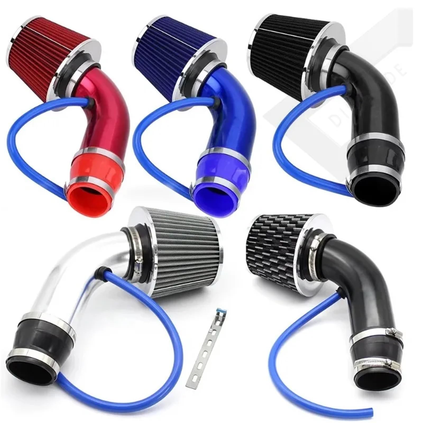 Engine Intake Pipe Adaptador de filtro aire para coche 3 pulgadas y 76 mm, tubo admisión aluminio con sistema, kit tubería turboalimentada(A set of Blue)