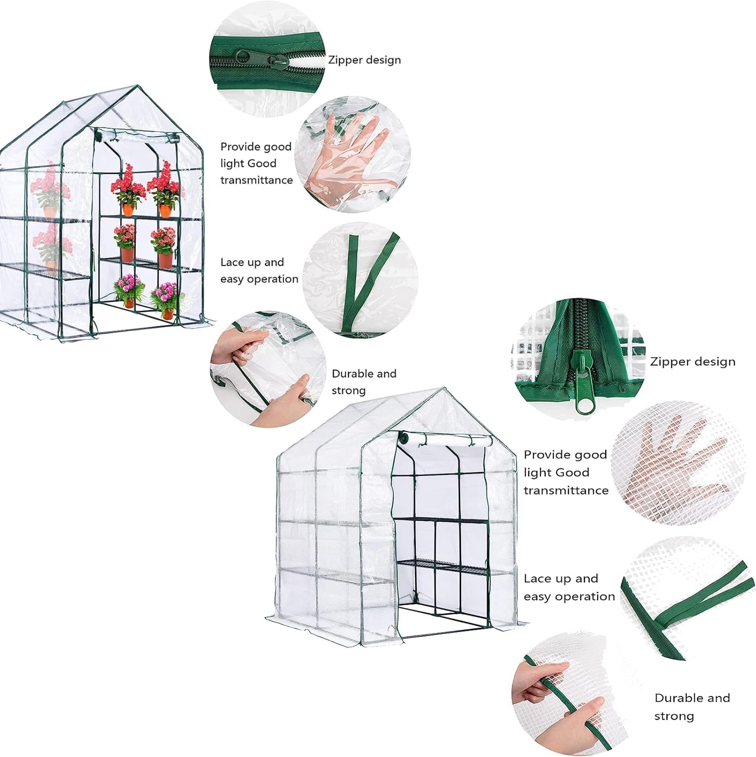 Copertura di ricambio per serra con porta arrotolabile con cerniera, 143 x 143 x 195 cm, in PVC, per piante da giardinaggio all'aperto, protezione dal gelo, antivento, senza cornice trasparente