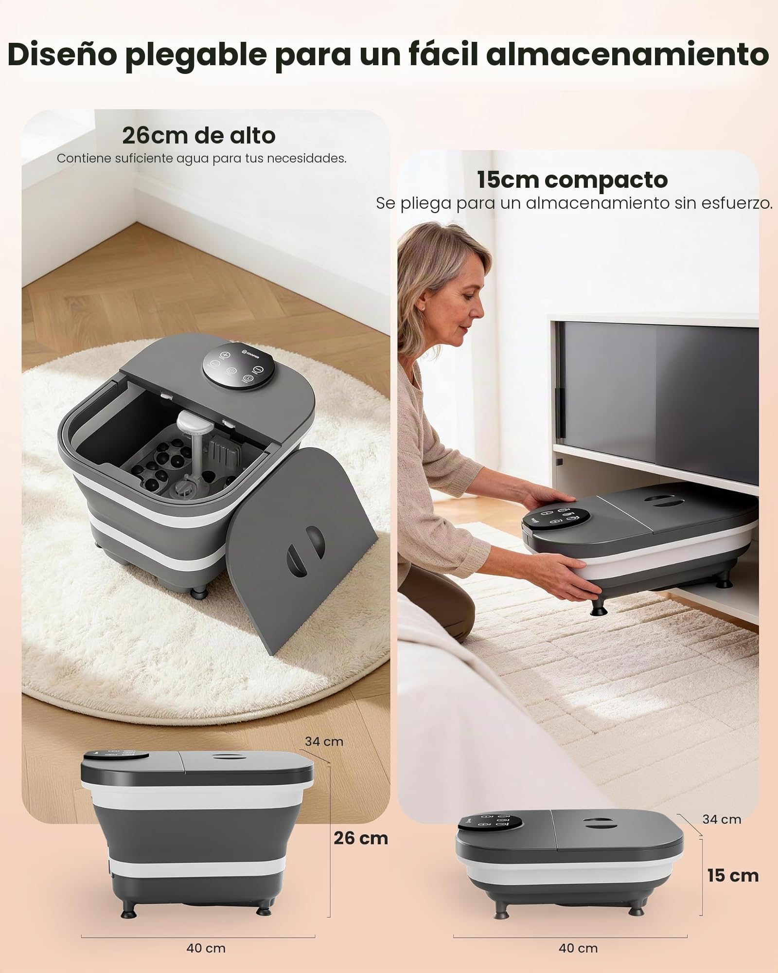 COMFIER Bañera Spa Masajeador para Pies Eléctrico con Calor y Masaje Automático por Rodillos, Temperatura Ajustable, Rociado de Agua Envolvente de 180°, Gran Pantalla LED, Placas de Masaje Desmontable