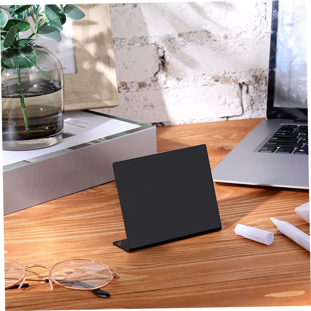 Veemoon Acrylic Mini Chalkboard Memo Blackboards with Erasable Surface, 12pcs Black Desktop Blackboard Signs for Wedding Party Table Decorations with 1 Chalk Marker