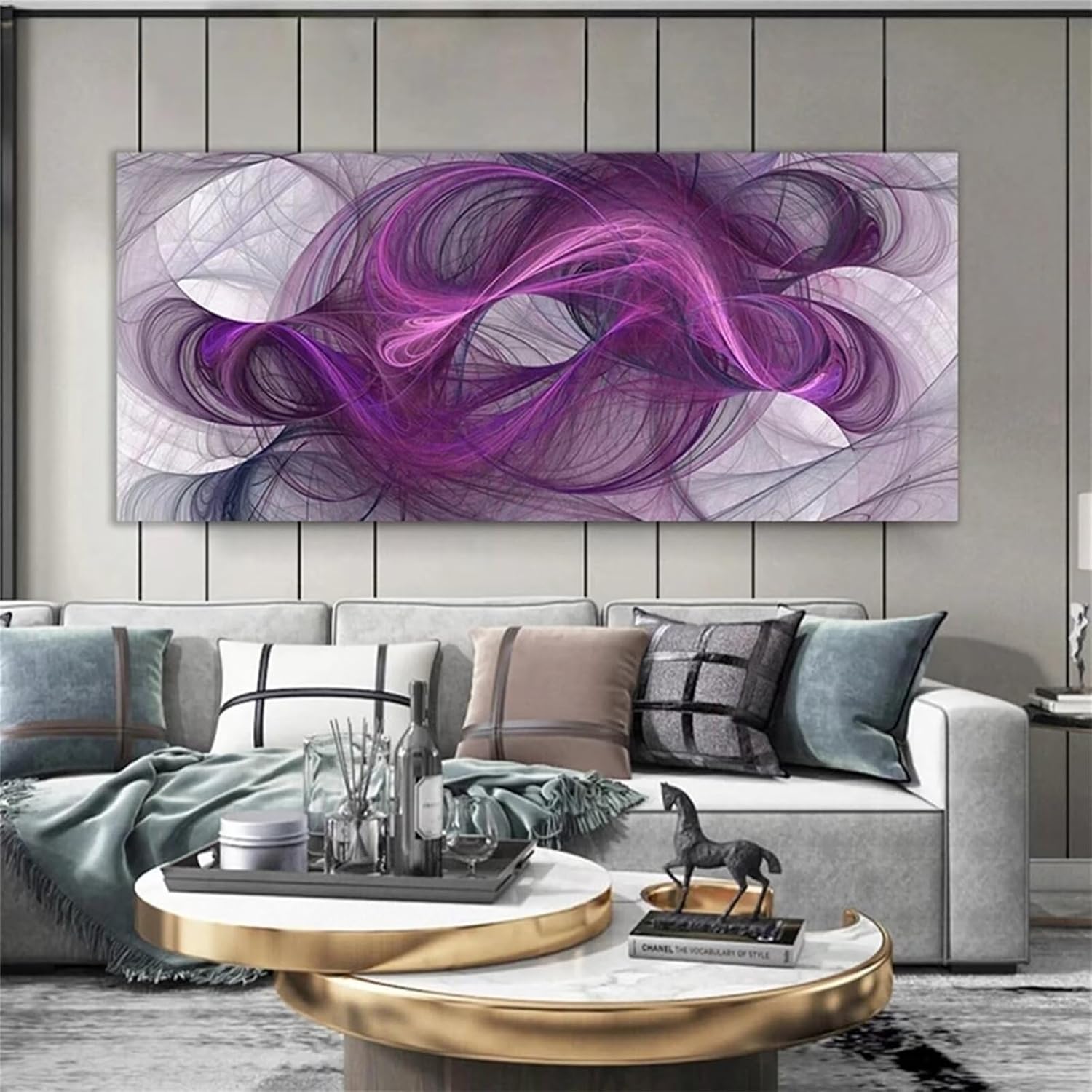 Diamond Art Purple Abstract Diamond Painting Kits for Adults 16x36in, DIY 5D Crystal Art Paint by Number for Full Drill Diamond Dots Embroidery Paintings for Wall Art Home Decor 40x90cm W-8605