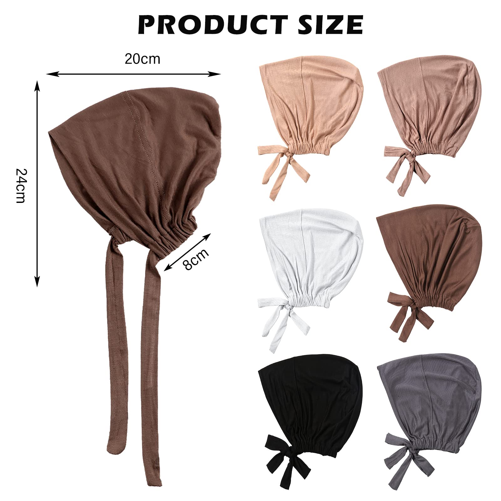 Vegena 6 Stück Frauen Undercap Hijab Muslim Kopftuch Damen Unterschal Elastische Atmungsaktive Unterkappen Turban