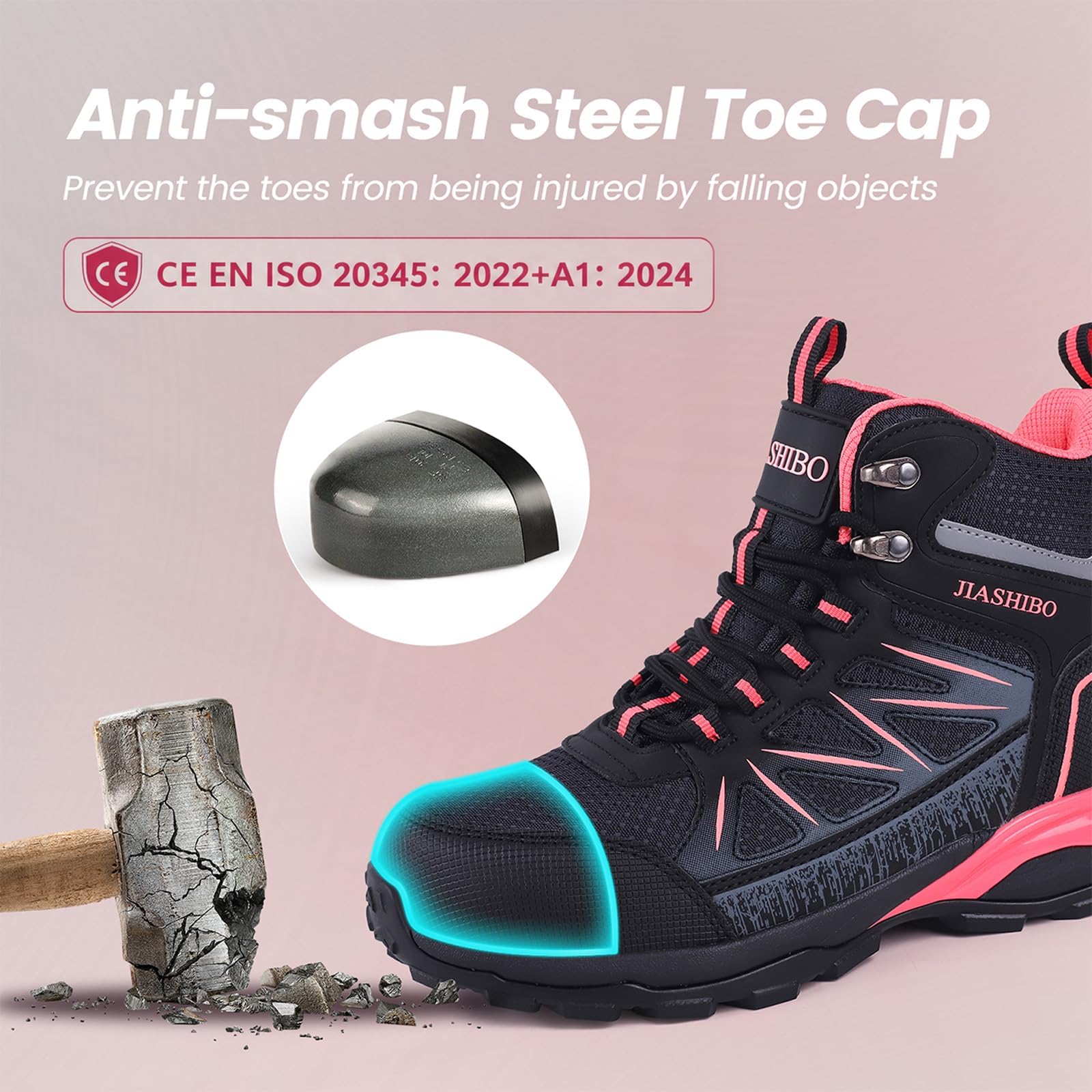 Scarpe antinfortunistiche da donna – Scarpe da lavoro con punta in acciaio, impermeabili, antiscivolo, antiperforazione, traspiranti, high-top di sicurezza per artigianato industriale